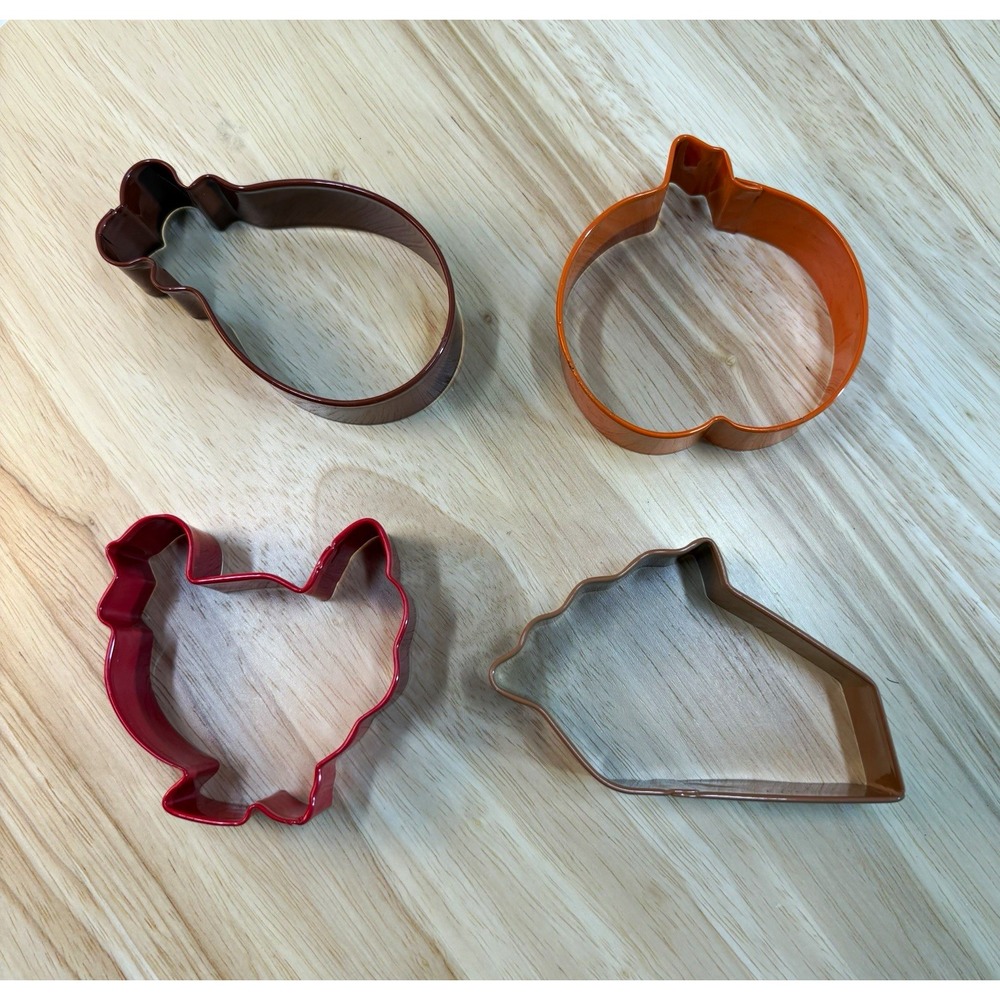 4pc Autumn Fall Thanksgiving Metal Cookie Cutters Pumpkin Turkey Pie Drumstick